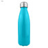 A drink bottle in a shiny teal finish with a stainless steel cap and a smooth, single-wall design.