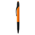 An orange and black stylus pen highlighter featuring a sleek design and a clip for easy storage.