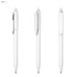 A plastic pen in white, featuring a sleek design and a clip on the side, with a visible logo.