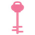 A pink mobile key stand shaped like a key, featuring a handle and a base with two prongs.