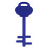 A blue mobile key stand shaped like a key, with a handle and a sturdy base for support.
