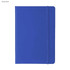 A5 PU notebook in royal blue with a smooth surface and an elastic band closure. Features a logo on the front.
