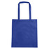 A blue non-woven tote bag with long handles and a V gusset, featuring a small logo.