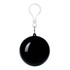 A black wind poncho with a clip attachment, designed for convenient storage and portability.