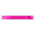 A bright pink PVC soft plastic ruler with measurement markings on one edge and a logo.