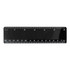 A black plastic ruler measuring 15cm, featuring clear markings in inches and a branding logo.