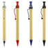 A collection of four recycled cardboard pens in silver, red, blue, and black with a logo on the body.