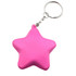 A pink star-shaped key ring attached to a silver chain. It features a smooth, rubbery texture.