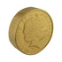 A gold stress coin featuring a raised profile of a queen, displayed at an angle with ribbed edges.