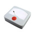 A grey stress relief toy shaped like a gauge, featuring a red button and a needle indicator. The design is simple and playful.