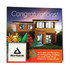 A card featuring a modern home image, with a small branded item in the corner. The card includes colourful floral designs.