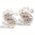 Acrylic dollar-shaped container filled with white mints, featuring a circular sticker and a transparent design.