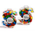Acrylic dollar shapes filled with colourful mini M&Ms, featuring a branded sticker in the centre.