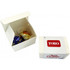 A small cream box containing two Lindt chocolate balls in blue and gold wrappers, alongside another box with branding.
