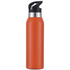 A drink bottle in vibrant orange with a black and silver lid, featuring a branding logo.