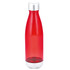 A drink bottle in bright red with a silver cap and base, featuring a sleek, streamlined design.