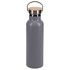 A drink bottle in grey with a stainless steel neck and a wooden lid, featuring a handle.