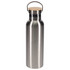 A drink bottle in stainless steel with a wooden lid and metal handle, featuring a sleek, modern design.
