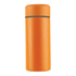 A drink bottle in vibrant orange, featuring a sleek design and a black accent line. It has a logo on its surface.