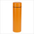 An orange thermo drink bottle with a simple cylindrical design and a matching cap. It features a logo on the body.