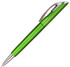 A green plastic pen with a chrome accent, featuring a sleek design and a clip for easy attachment.