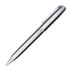 A metal pen in a sleek silver finish with a clip and a smooth tip. It features a logo on its body.