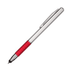 A stylus pen with a metallic silver body and a vibrant red rubber grip, featuring a clip.
