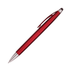 A red stylus pen with a sleek design and a metal clip, featuring a soft tip for touch screens.
