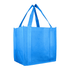 A blue tote bag with two handles and a square shape, featuring a simple, sturdy design.