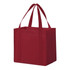 A red non-woven tote bag with dual handles and a square design, featuring a brand logo.