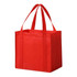 A red non-woven tote bag with two handles and a spacious interior, featuring a logo.