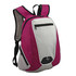 A backpack in purple and grey with multiple compartments and a logo on the front.