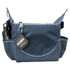 A navy cooler bag with exterior pockets, featuring a drink bottle and a branded tag.