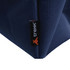 A close-up of a navy blue waterproof beach bag, featuring a small branded tab.