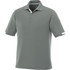 A men's short sleeve polo shirt in a muted green colour with contrasting white details and a logo.
