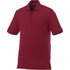 A maroon short sleeve polo shirt for men with a collar and buttons, featuring a logo.