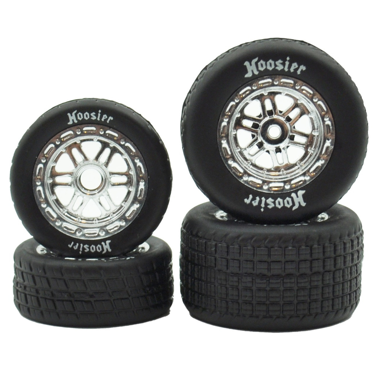 FR/RR Tires & Chrome Wheels, Hoosier, 1/18 Midget (4) – image 1