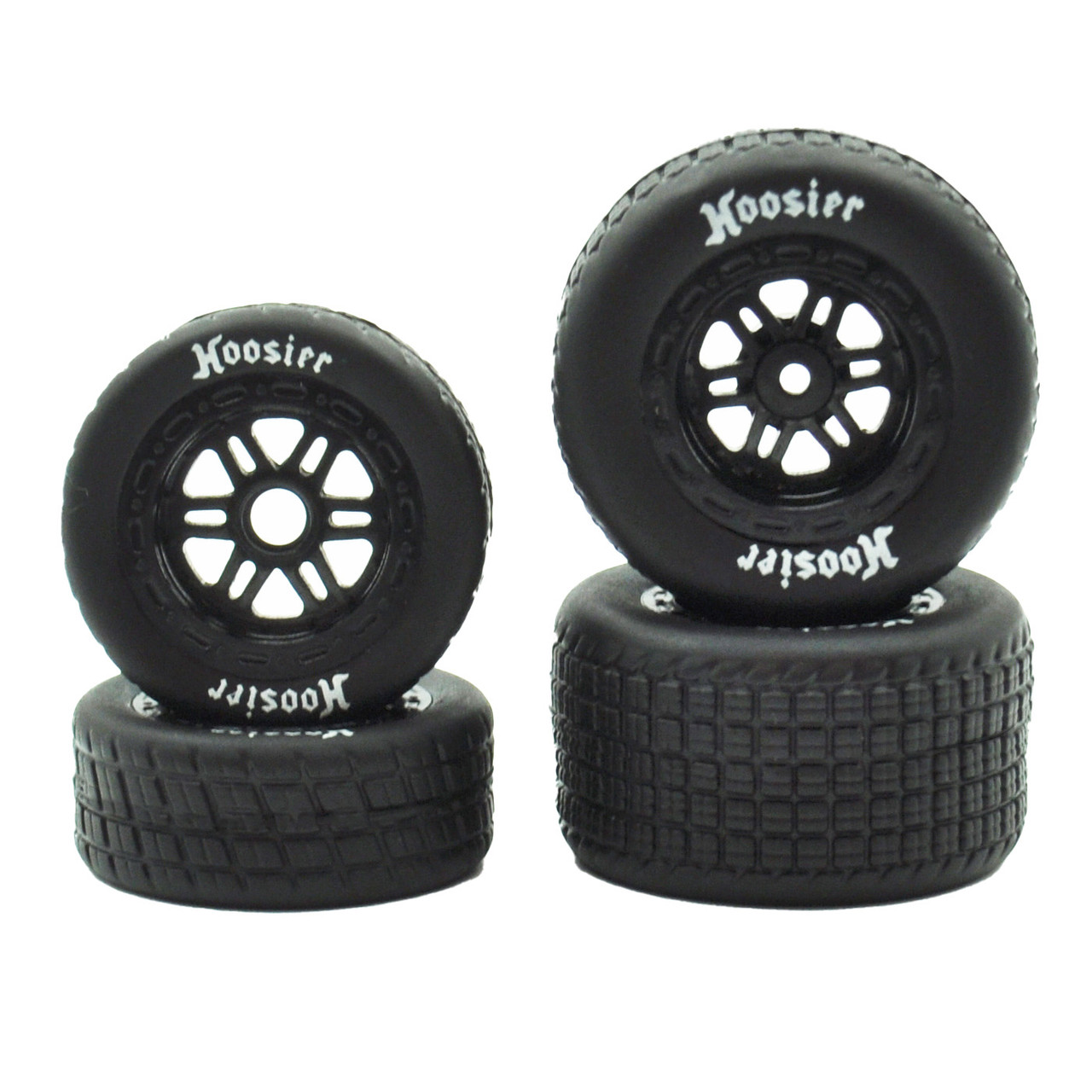 FR/RR Soft Tires & Black Wheels, Hoosier, 1/18 Midget (4) – image 1