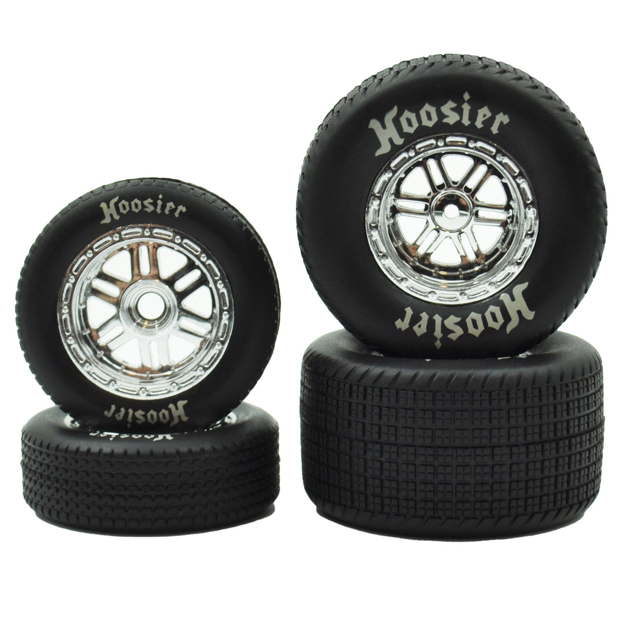 FR/RR Soft Tires & Chrome Wheels, Hoosier, 1/18 Sprint (4) – image 1