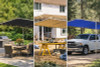 Versatile mesh top canopies in varied settings with different colored fabric choices