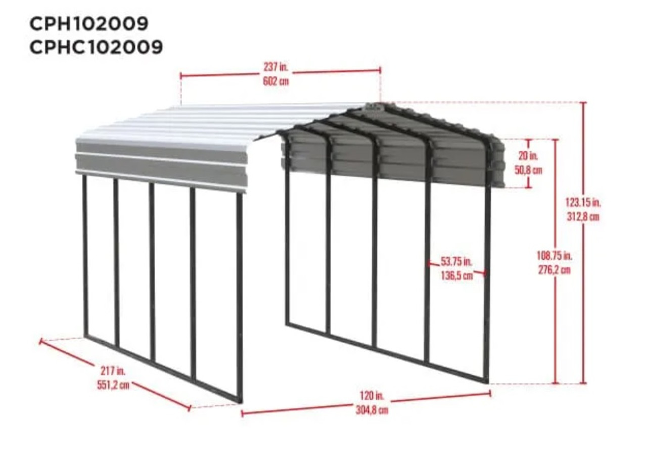 Arrow 10' x 20' Metal Carport W Steel Roof (Two Available Leg Heights)