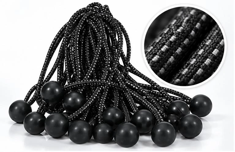 6" Premium Black Ball Bungee Tarp Ties 50 Pc.