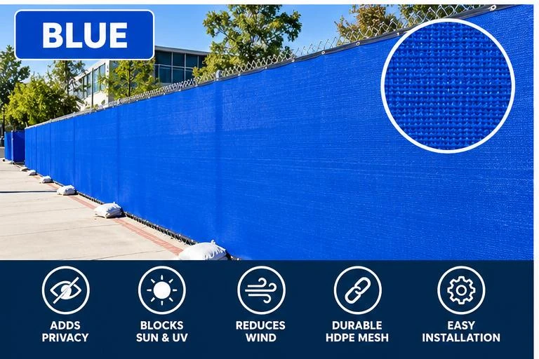 6' X 50' Heavy Duty Blue Fence Screen Mesh Tarp(Finished Size 5'8" x 49'3")