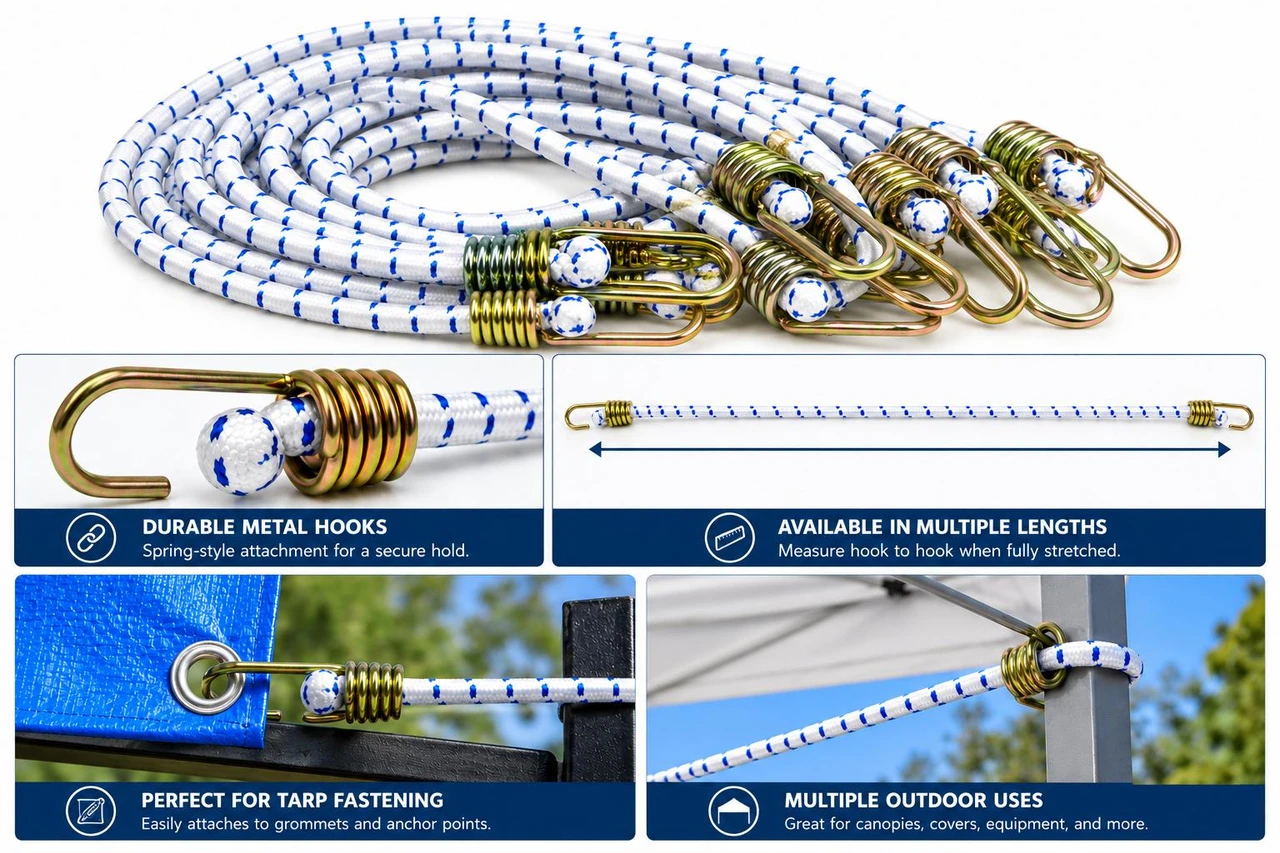 48" Heavy Duty Bungee Tie Downs White