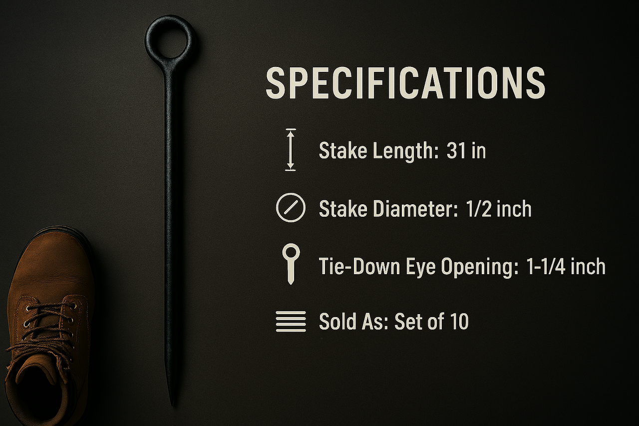 31" Heavy Duty Tent Stake With Eye Hook (Set Of 10)
