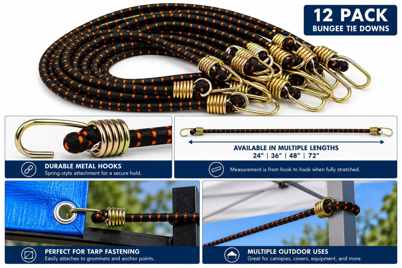 48" Heavy Duty Bungee Tie Downs Black