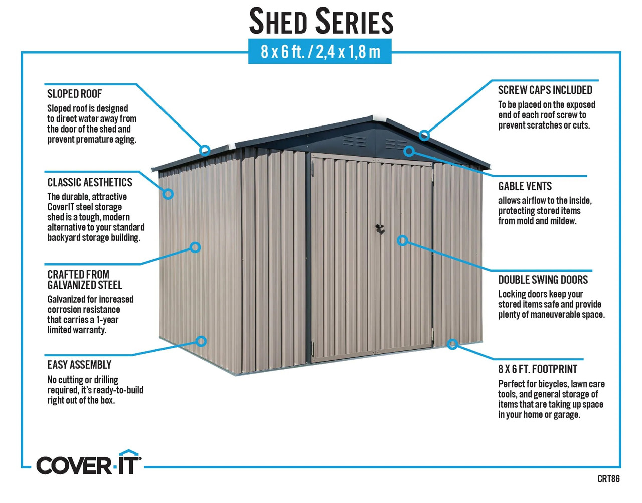 Arrow Cover It 8' x 6' x 6' Brown Shed