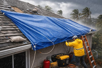 Storm and hurricane protection tarps