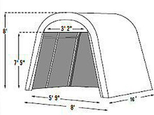 8' X 16' X 8' Round Portable Garage Canopy