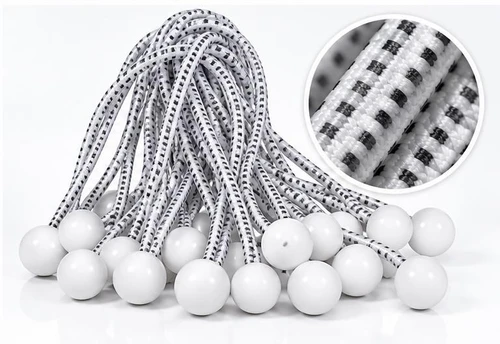 9" Premium White Ball Bungee Tarp Ties 50 Pc.